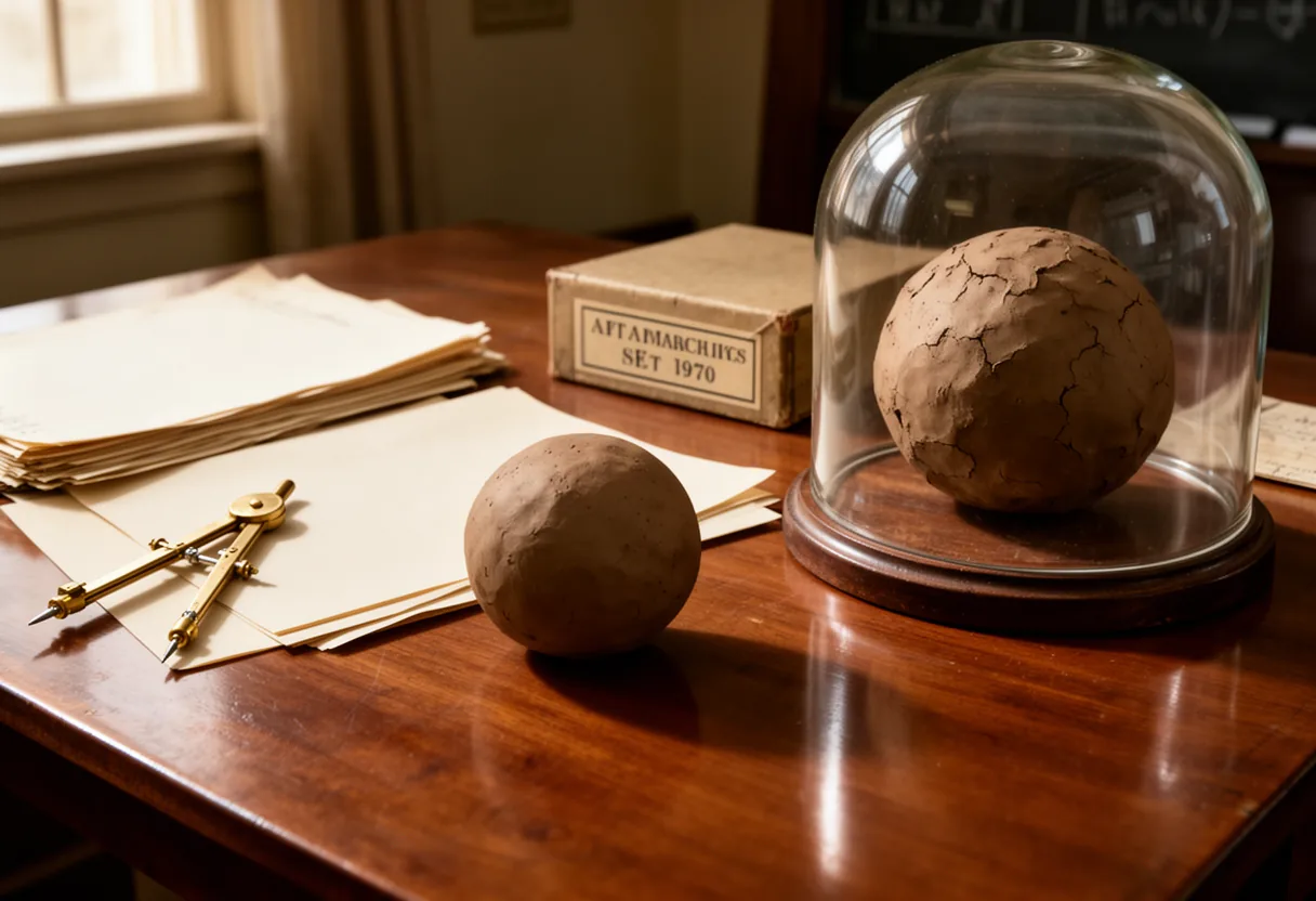 A glowing sphere with a bright light at its center is depicted against a dark background, symbolizing the Banach-Tarski Paradox, where a solid ball can theoretically be divided and reassembled into two identical copies.